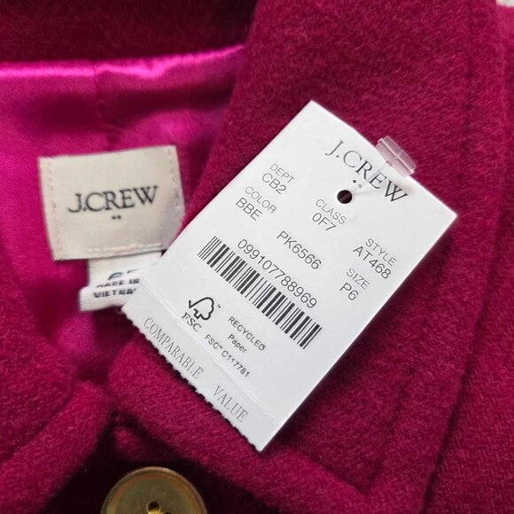 New 6P J Crew Factory wool-blend lady day coat in Brilliant Berry 6 Petite - Picture 5 of 12